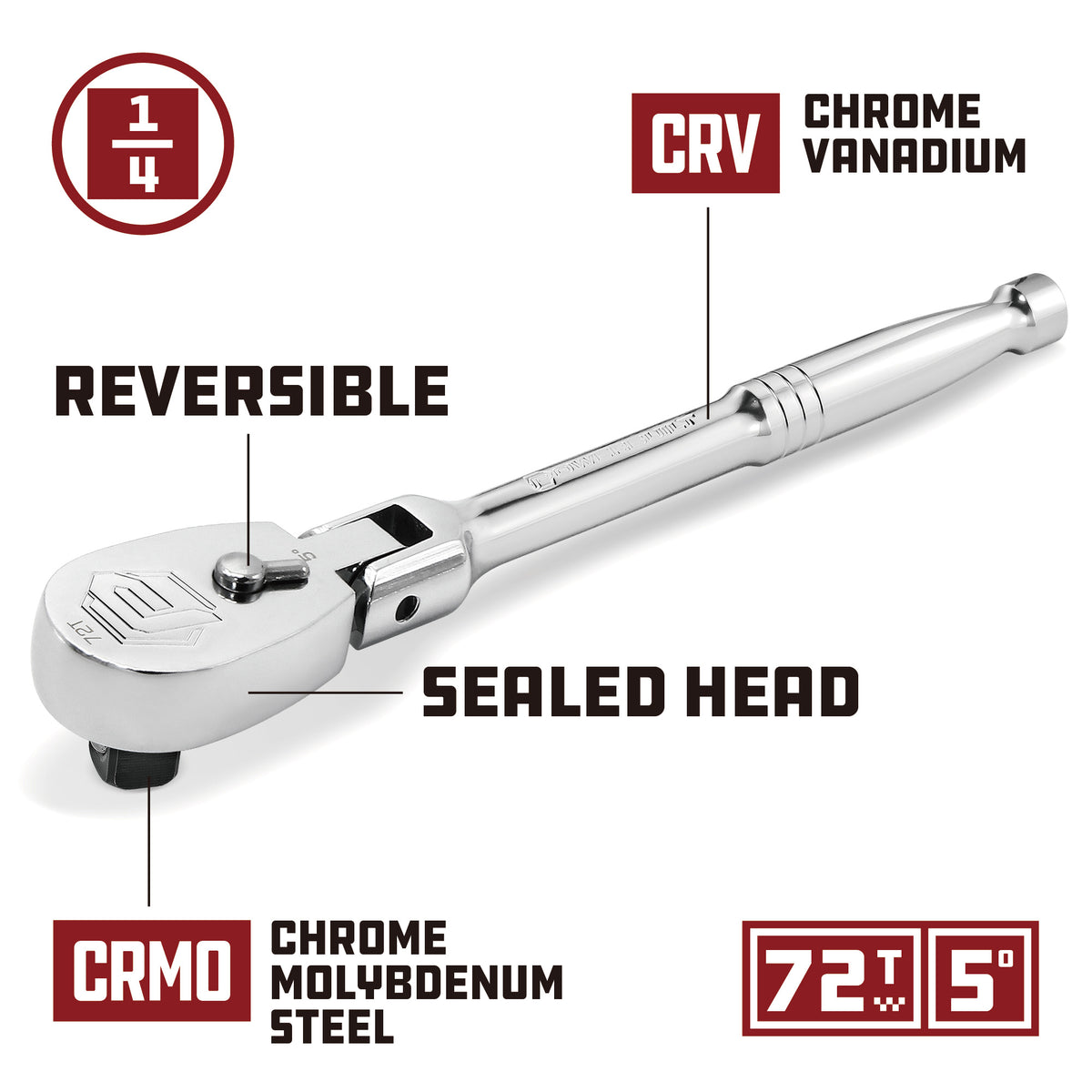 1/4 Inch Drive 72 Tooth Sealed Head Flex Ratchet