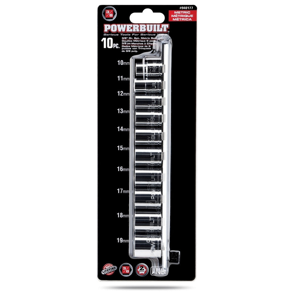 10 Piece 3/8 Inch Drive Metric Socket Set - 12 Pt.