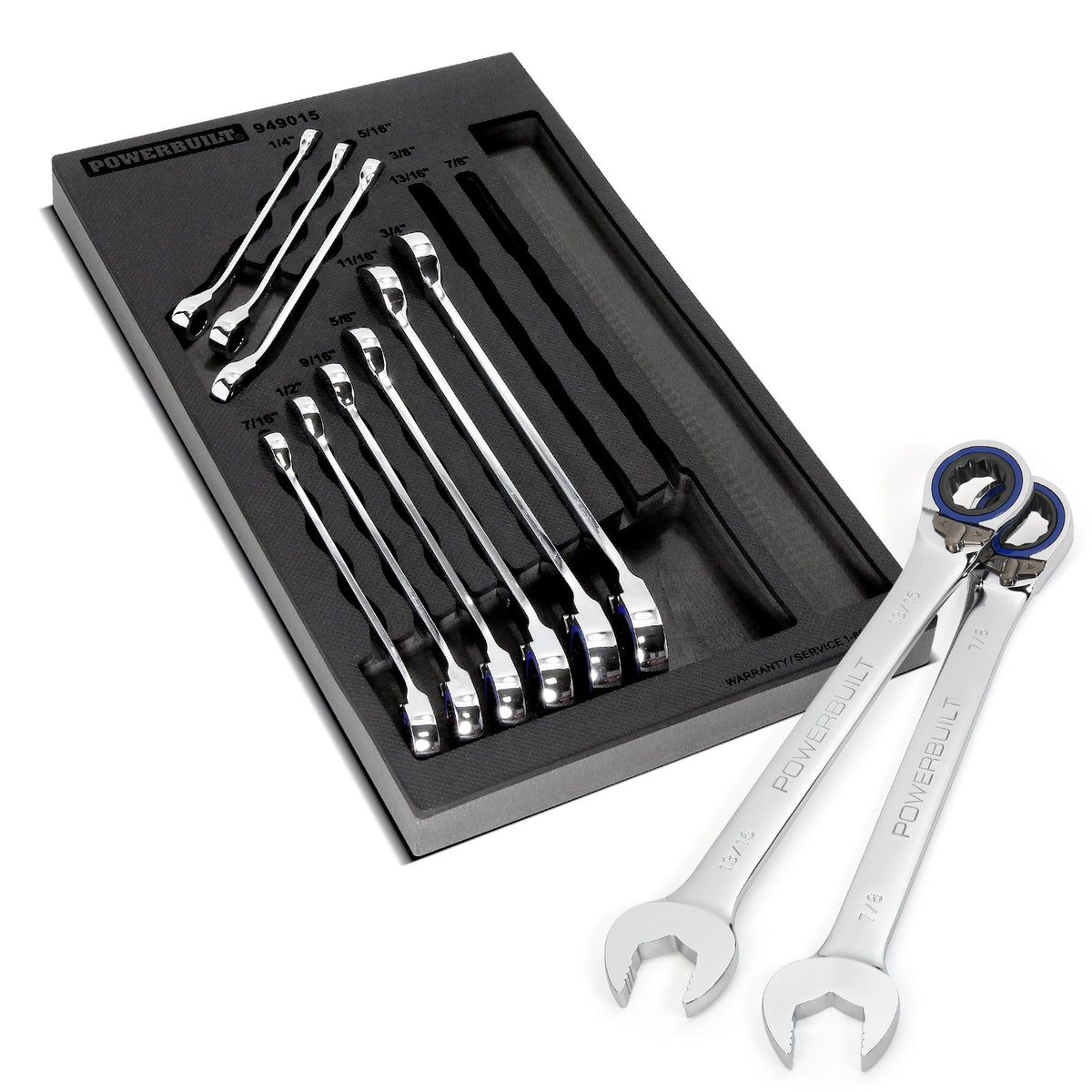 11 Piece Pro Tech SAE Reversible Ratcheting Combination Wrench Set