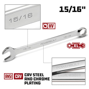 15/16 Inch Fully Polished Long Pattern SAE Combination Wrench