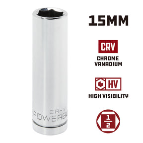 1/2 Inch Drive x 15 MM 6 Point Deep Socket